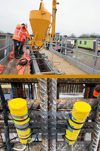 Beton storten en sensoren aan wapening
